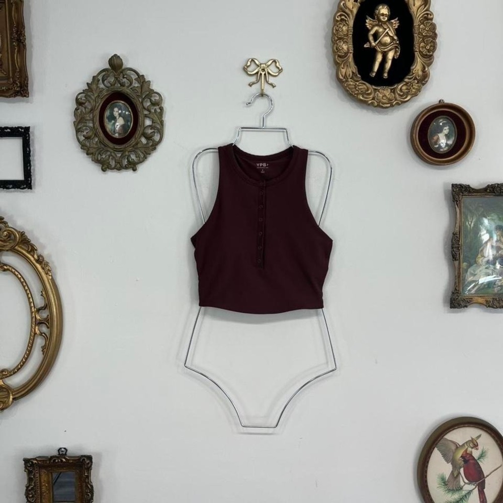 YPB Burgundy Ribbed Button Front Top – Size Small
